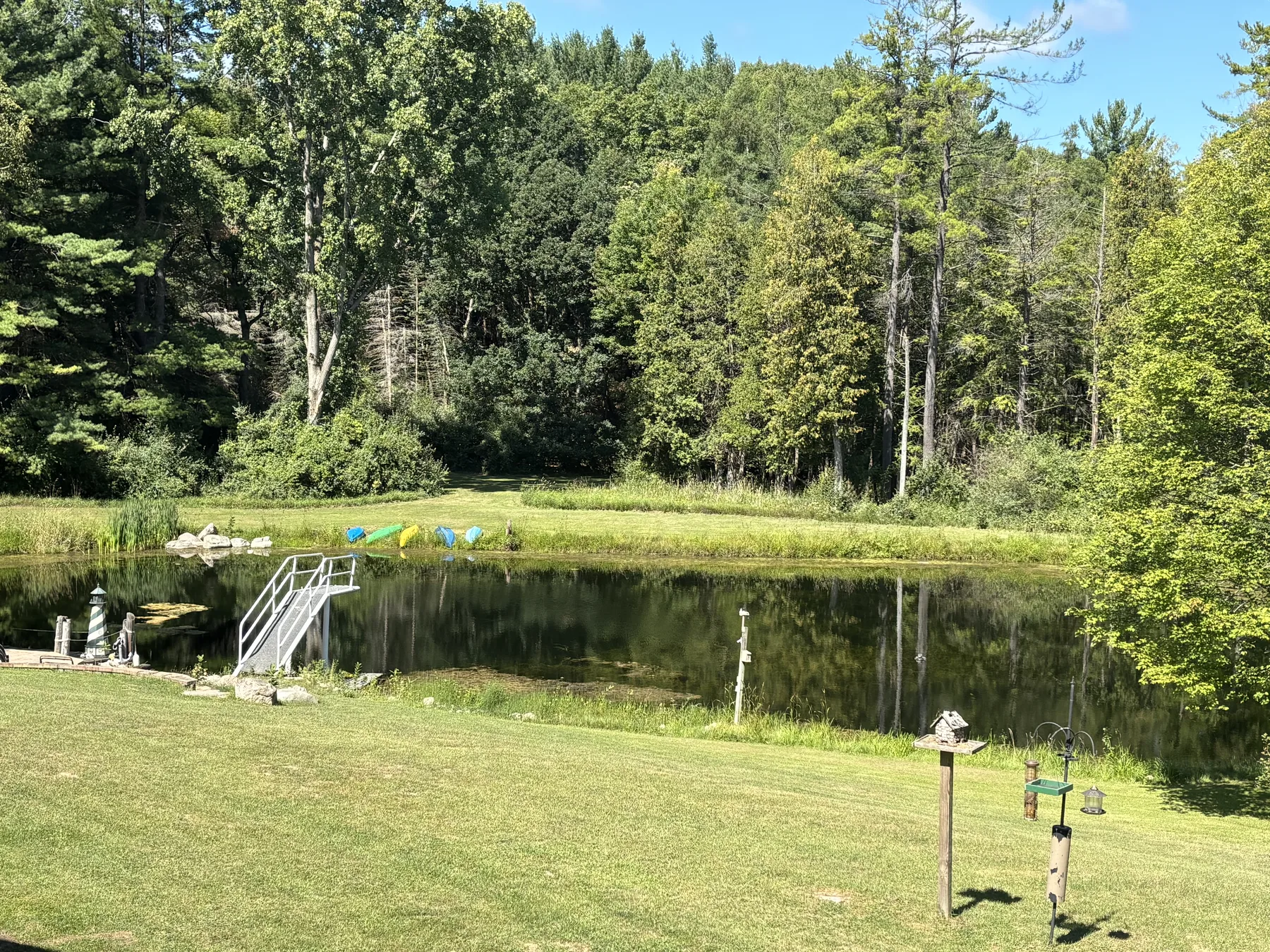 Expansive lawn leading to the spring-fed pond and woods
